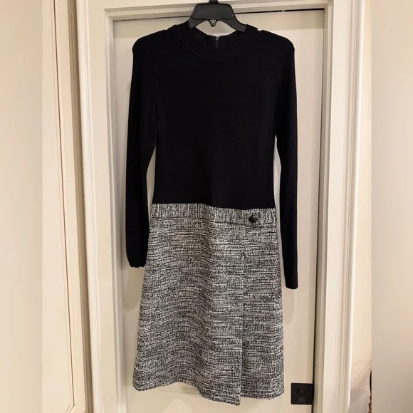 Calvin Klein Mixed Media Black and Gray Long Sleeve Dress - Picture 1 of 4